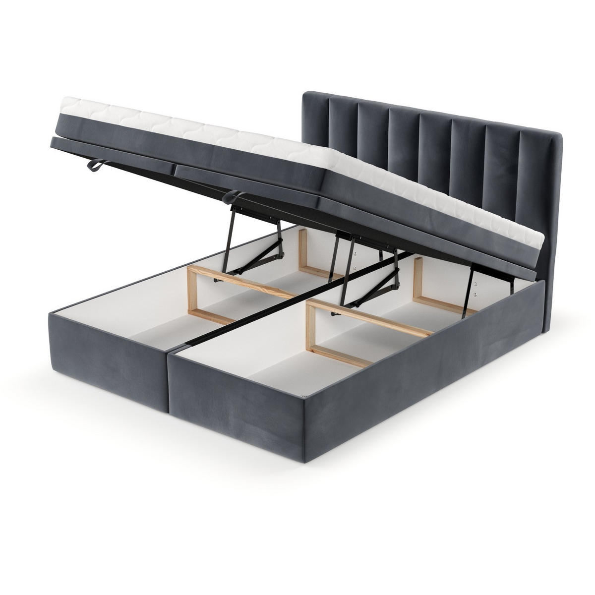 BOXBETT Lume 200/200 cm Dunkelgrau im Kronos Stoff - Dunkelgrau/Schwarz, Holz/Holzwerkstoff (200/200cm) - AltaBeds