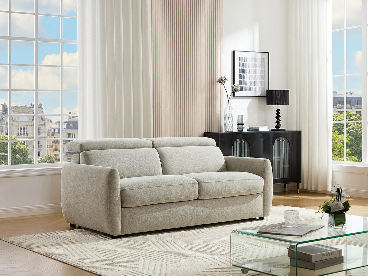 3-SITZER-SCHLAFSOFA mit Schlaffunktion aus hellgrauem Stoff SOVALI - Hellgrau, Textil (191/83.5/224cm) - Vente-Unique