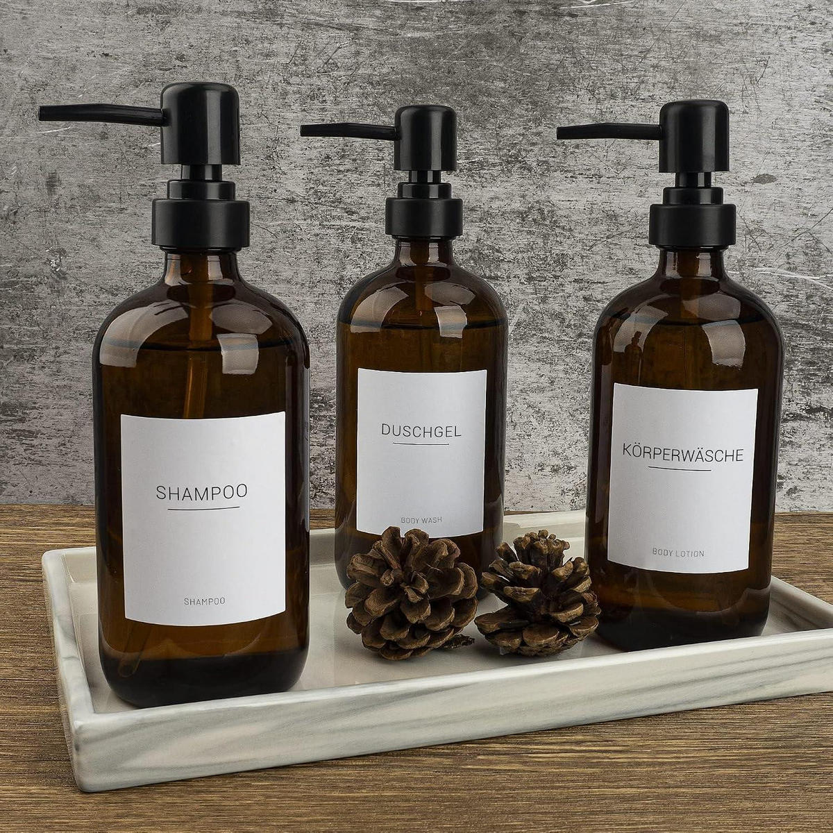 SEIFENSPENDER 3er-Set Braunglas 500ml mit schwarzen Pumpen - Braun, Glas (7.5/22/7.5cm)