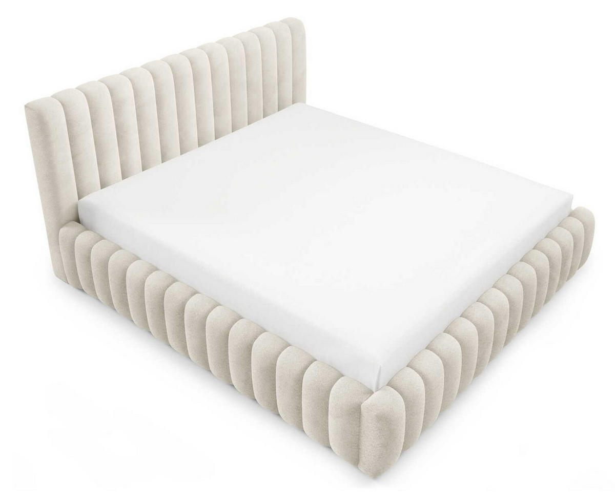 DOPPELBETT Bouclé 160x200 Livia mit Mettalllattenrost, Bettkasten, Creme - Creme, Holz/Textil (160/200cm) - Emporius