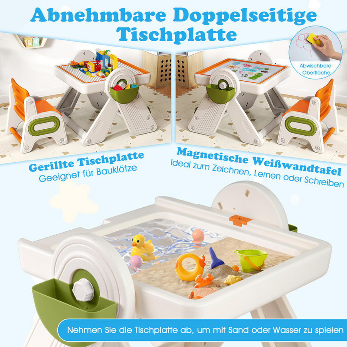 KINDERTISCH mit stuhl orange(2-tlg) - Orange, Kunststoff (82/58/67cm) - COSTWAY