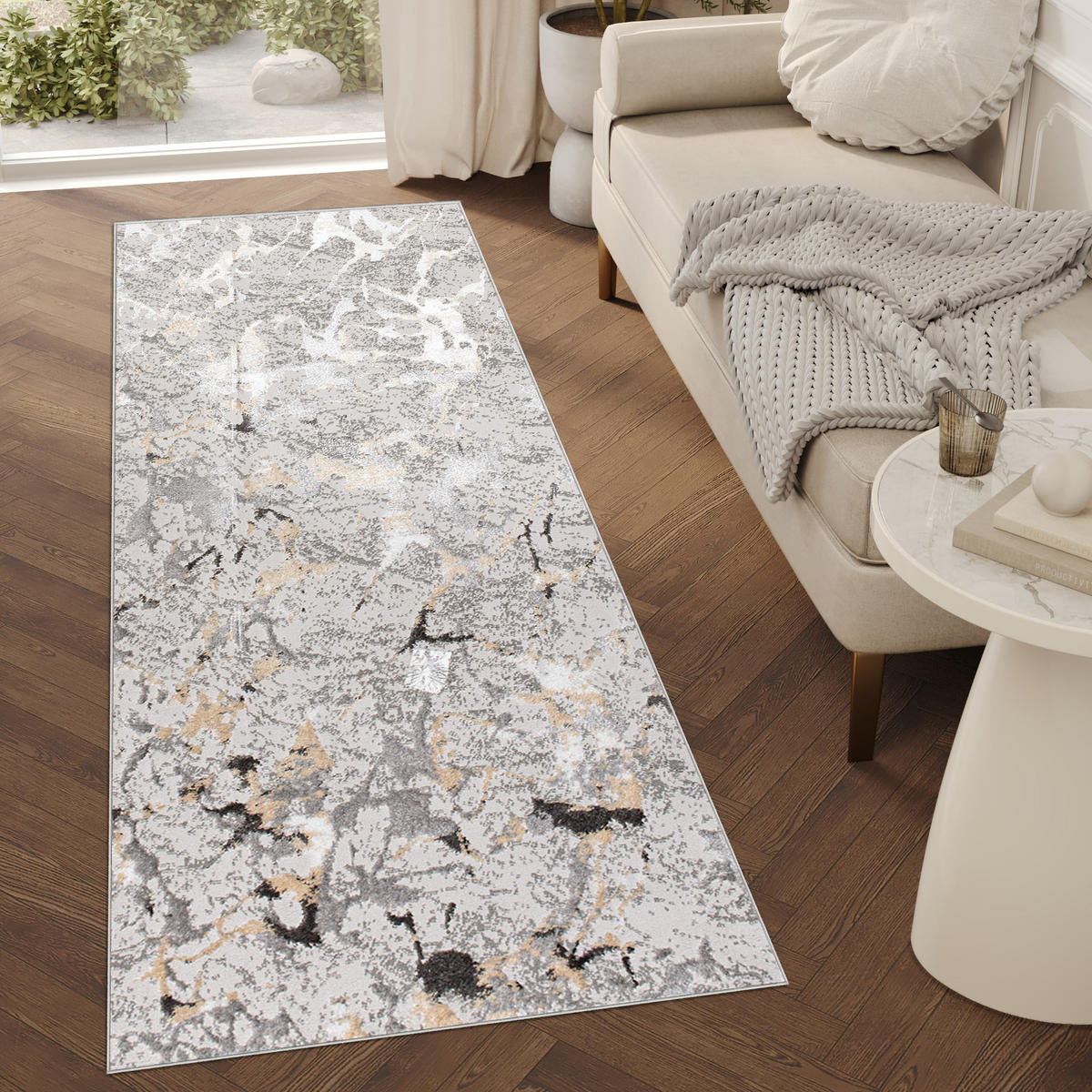 LÄUFER Crystal Hellgrau Marmor Optik 80/700 cm - Hellgrau, Textil (80/700cm) - Tapiso