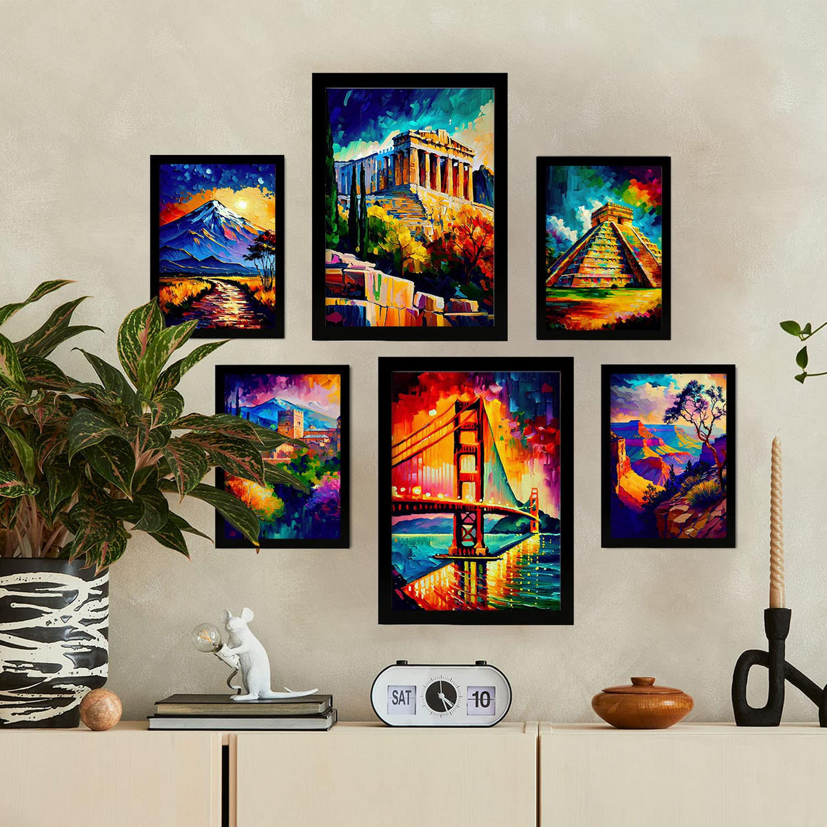 POSTER Set Mit 6 Ästhetisch Im Ölgemälde Stil A3 & A4 Schwarzer Rahmen - Schwarz, Papier (29/3cm) - Nacnic