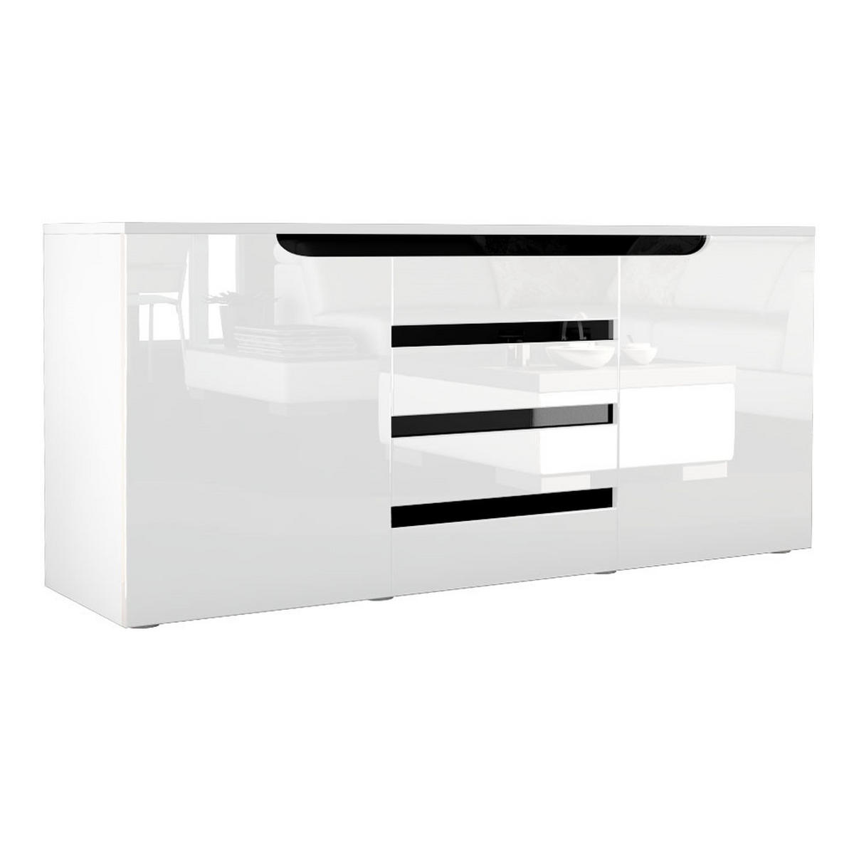 SIDEBOARD Sintra Weiß Hochglanz / Schwarz Hochglanz - Weiß Hochglanz, Holzwerkstoff (139/72/35cm) - Vladon