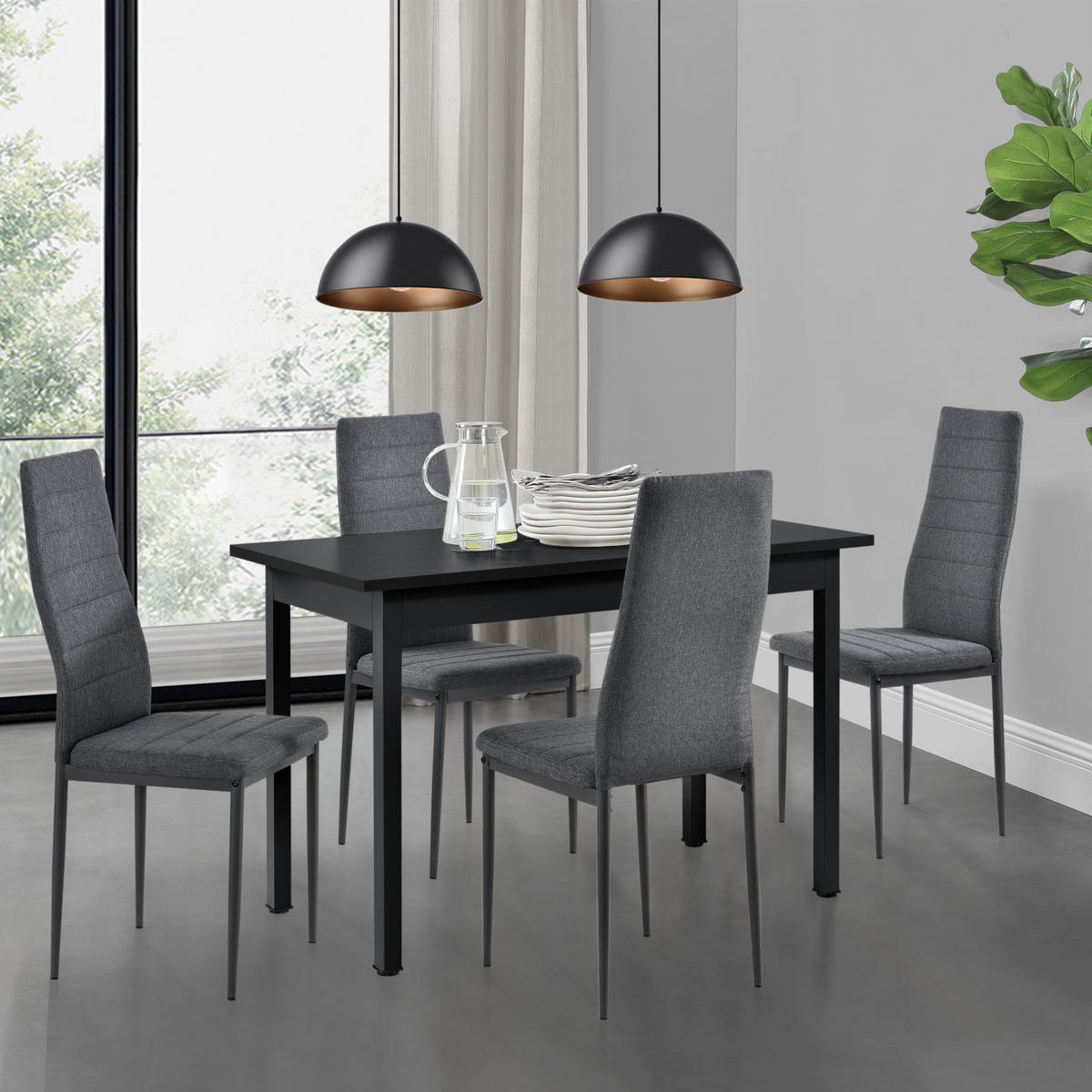 ESSGRUPPE Honningsvåg - Schwarz/Grau, Holzwerkstoff/Textil (120/75/60cm) - [en.casa]