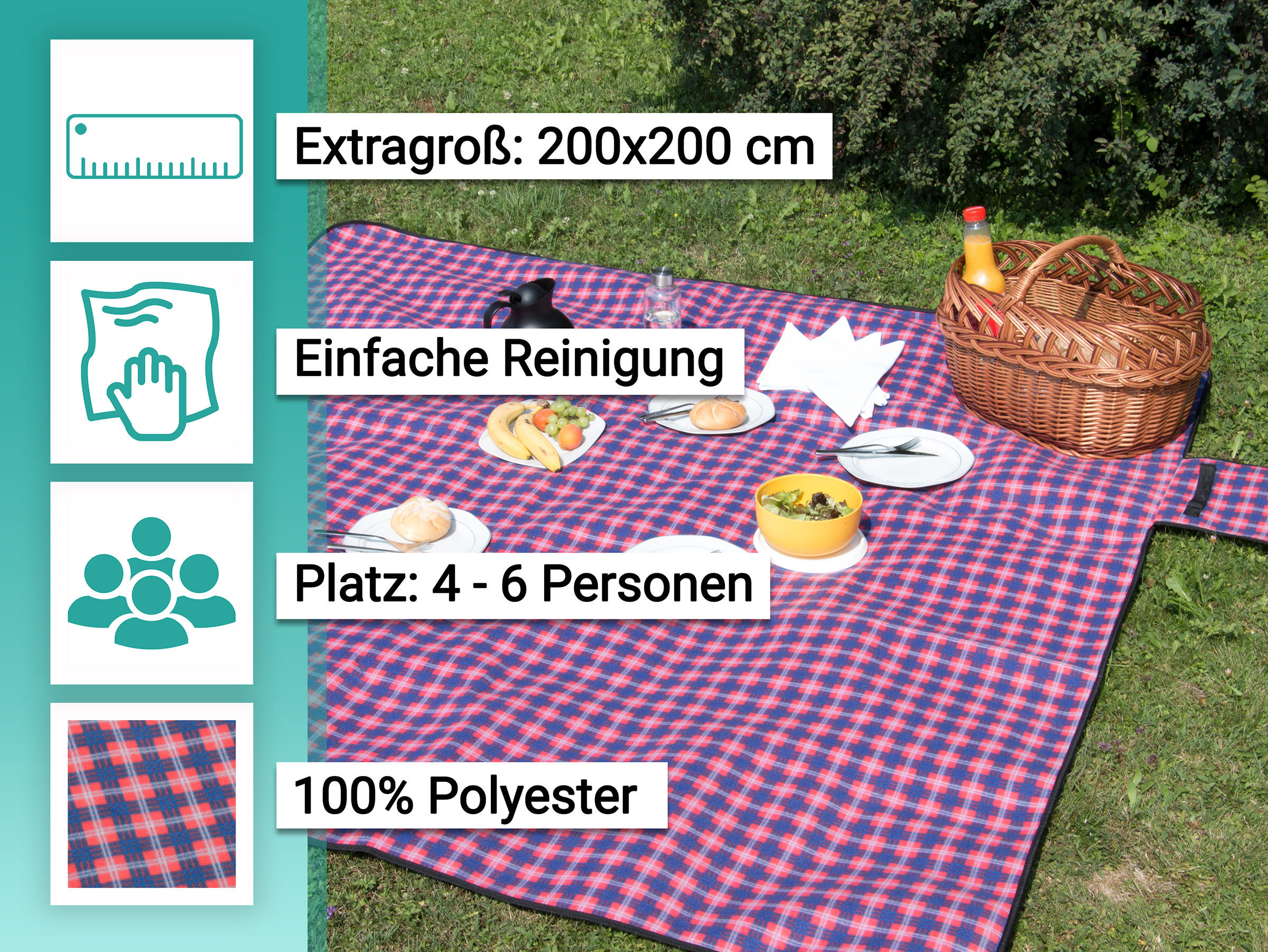 PICKNICKDECKE, 100% Polyester - Rot, Textil (200/200cm) - Zollner24