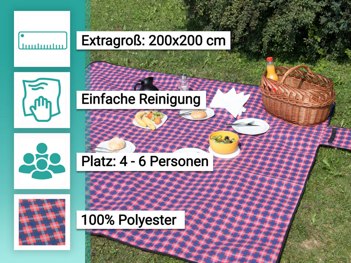 PICKNICKDECKE, 100% Polyester - Rot, Textil (200/200cm) - Zollner24