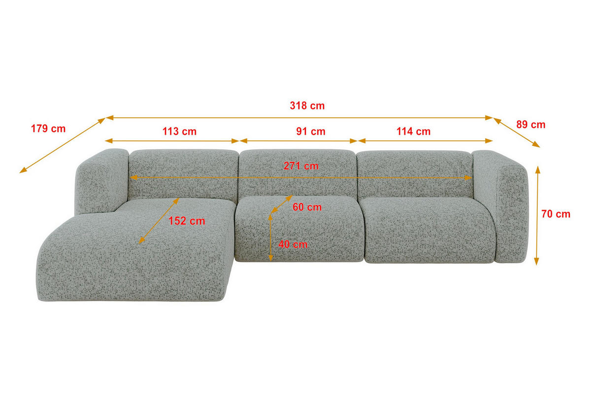 ECKSOFA Ottomane Links MIRA-L2 318x179x89 Grün Velours - Schwarz/Hellgrün, Holzwerkstoff/Kunststoff (318/179cm) - ALTDECOR