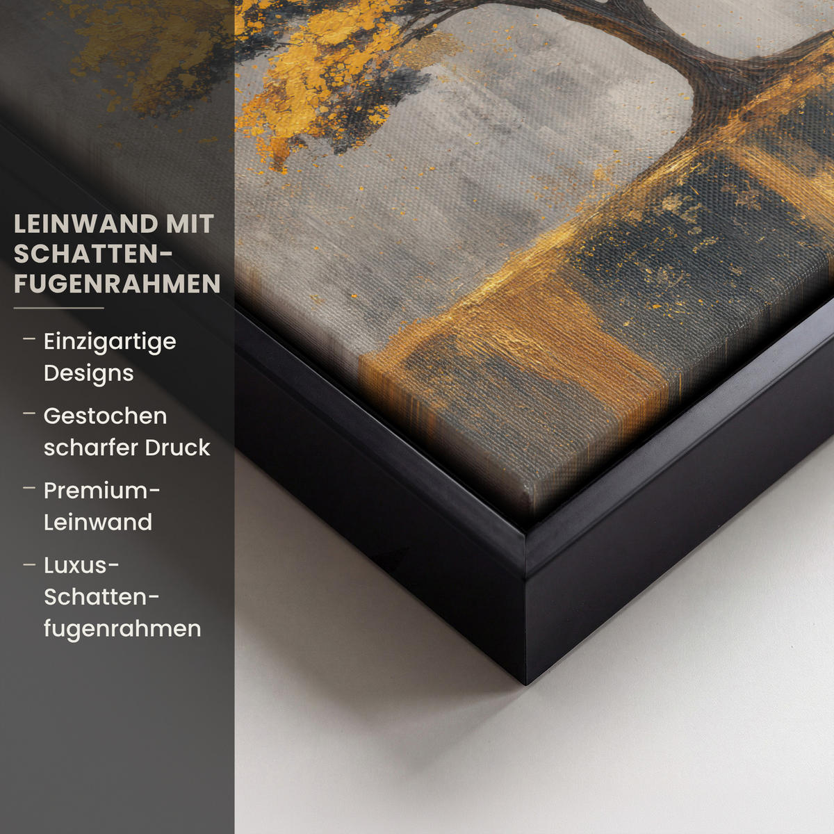 LEINWAND Bilder mit Rahmen - Baum - Blätter - Gold - Abstrakt - 20x20 - Grau, Textil (20/20cm) - MuchoWow