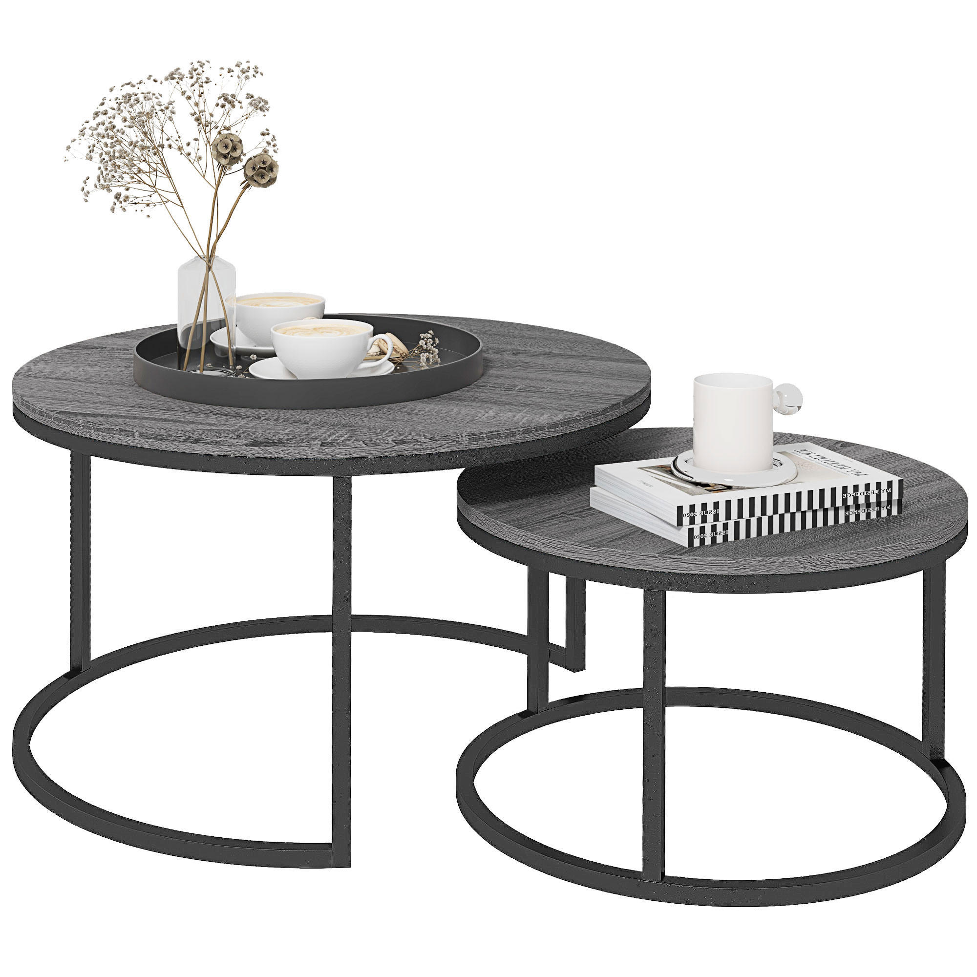 COUCHTISCH-SET, MDF, Dunkelgrau - Dunkelgrau, Metall (78.5/78.5/46.5cm) - HOMCOM