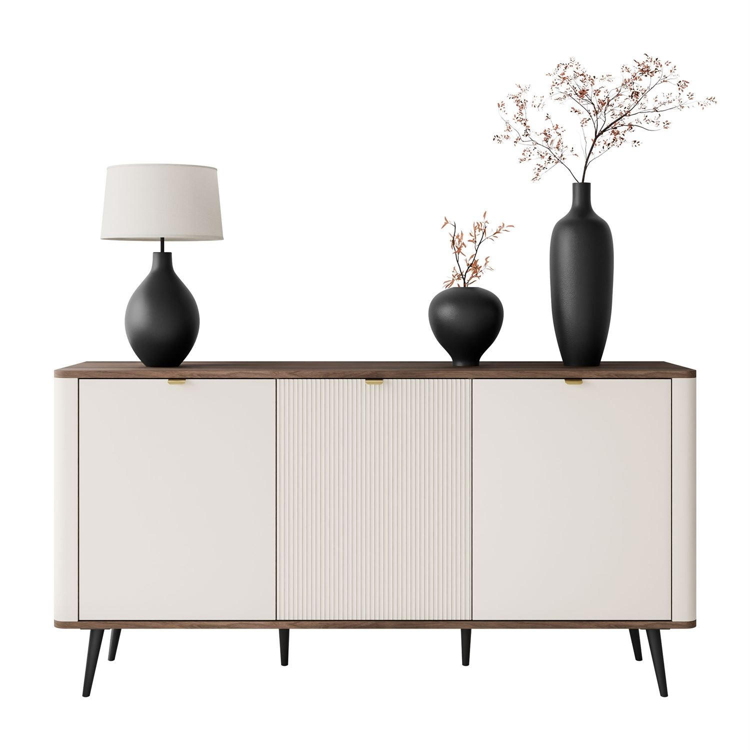 KOMMODE für das Schlafzimmer AUTUMN 3D mit geriffelter Front, Kaschmir / Nussbaum - Beige/Braun, Holzwerkstoff (160/82/40cm) - Lookway