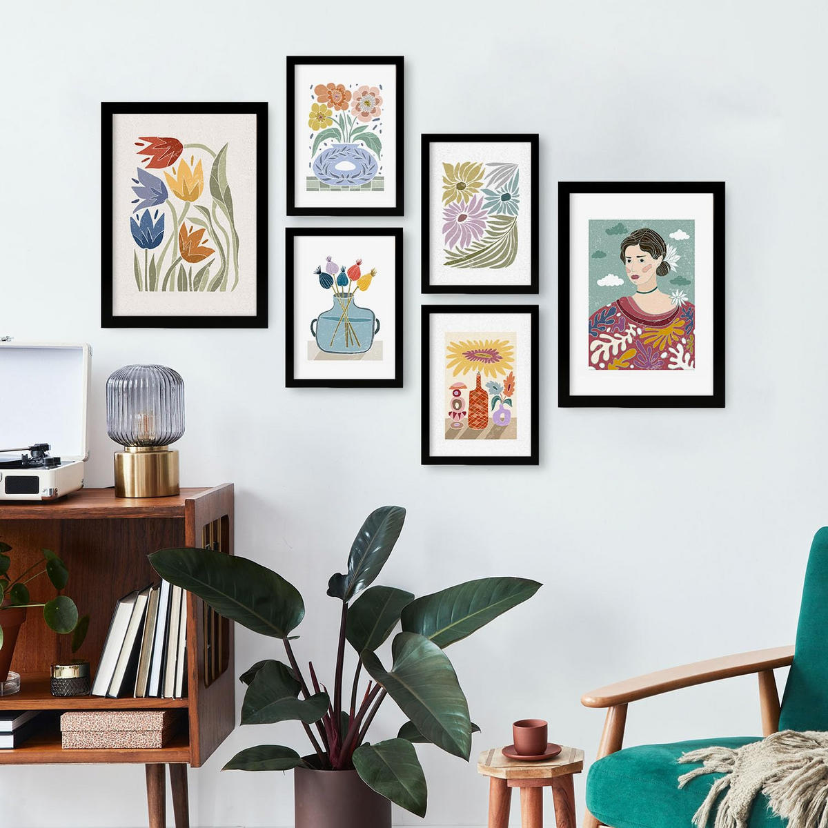 POSTER Set Mit 6 Drucken Garten In Ethnischendruckkollektionen Dekorative Rahmen Für Ihr Wohnzimmer Zuhause Wandkunstdruck A3 & A4 Schwarzer Rahmen - Schwarz, Papier (29/3cm) - Nacnic