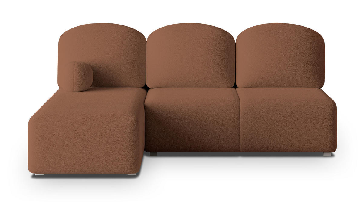 ECKSOFA TRAMA Kupferfarben Boucle-Stoff mit Schlaffunktion - Kupferfarben, Holz (200/143cm) - MASSENO