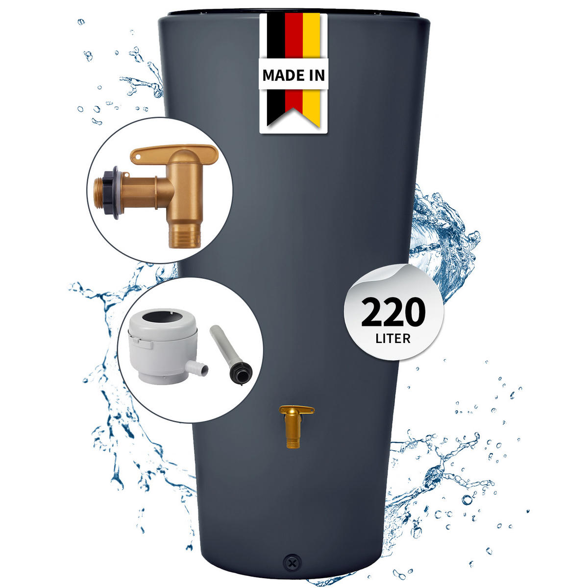 2IN1 Regentonnen Komplett-Set 220 L graphite grey - Grau, Kunststoff (58/120/58cm) - 4rain