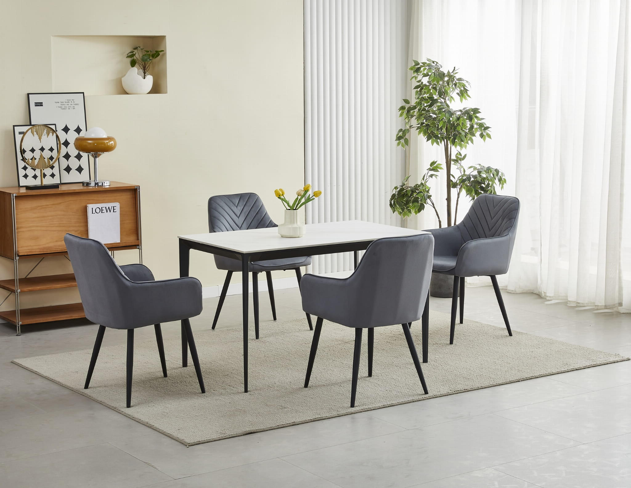 STUHL NEMI 1 Stück, Grau, Schwarz, mit Samtstoff gepolstert - Anthrazit, Textil/Metall (54/84/61cm) - Komodee