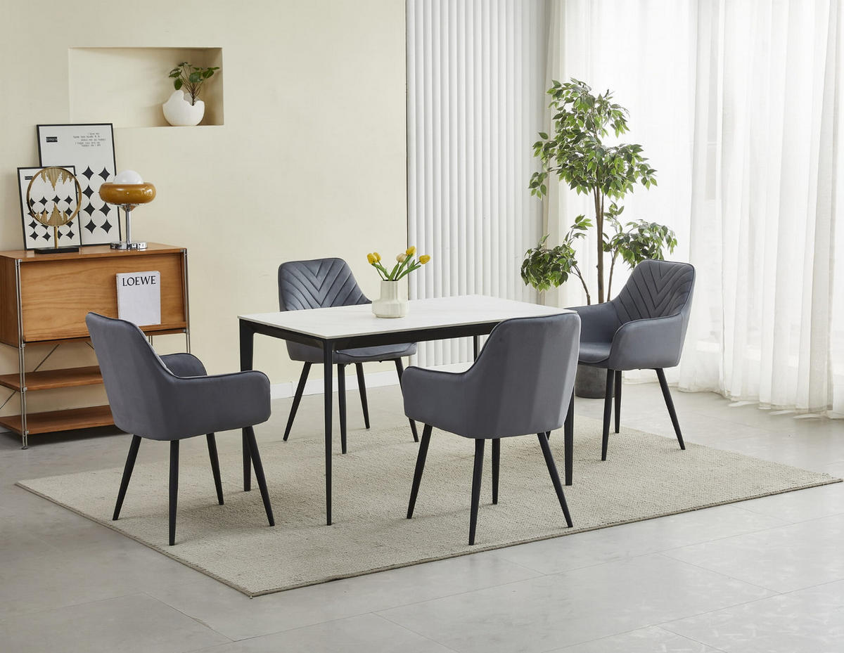 STUHL NEMI 6-er Set, Grau, Schwarz, mit Samtstoff gepolstert - Anthrazit, Textil/Metall (54/84/61cm) - Komodee