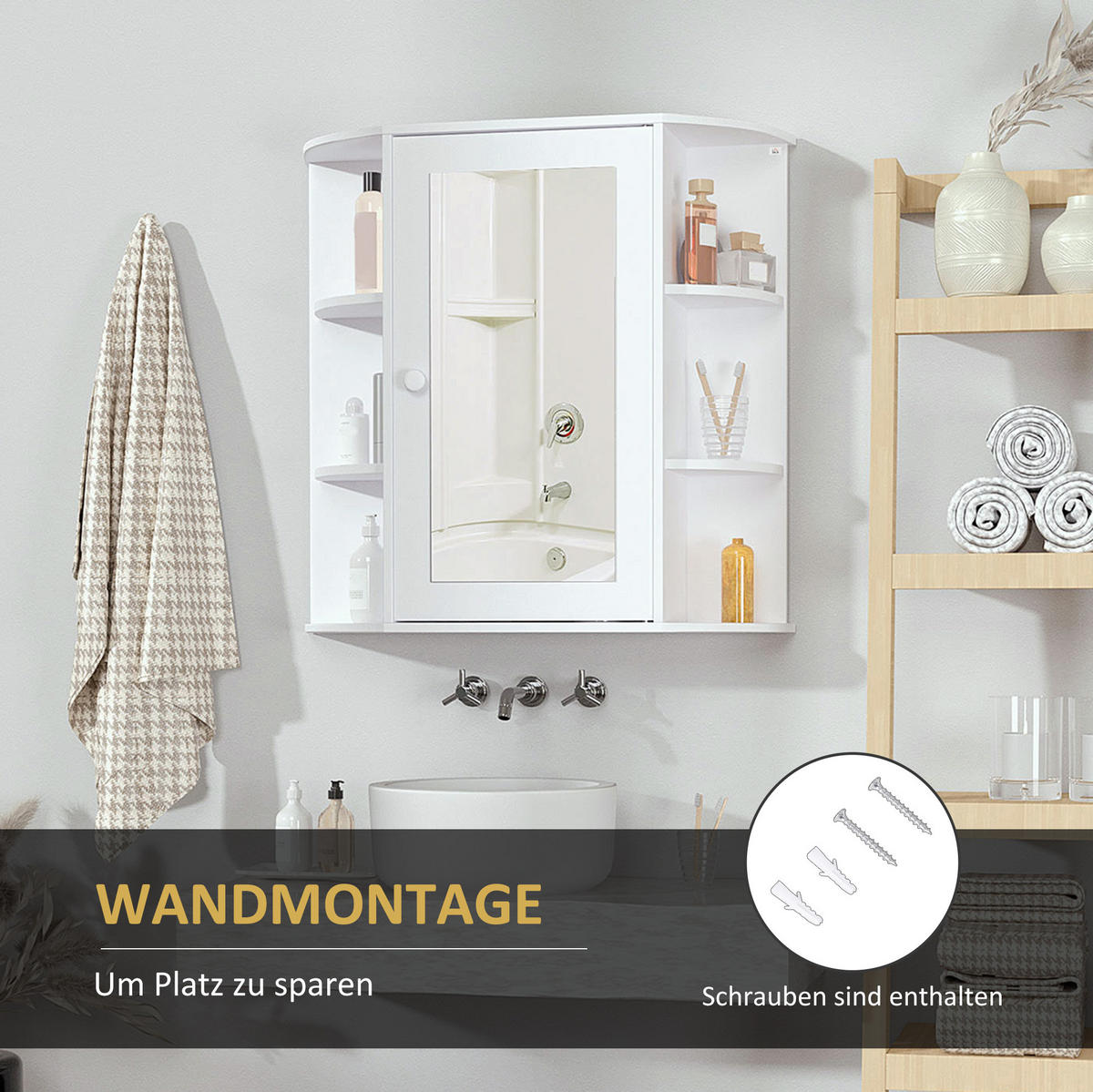 SPIEGELSCHRANK mit Einlegeböden 66 x 17 x 63 cm Weiß - Weiß, Holzwerkstoff (17/63/66cm) - Beauniv