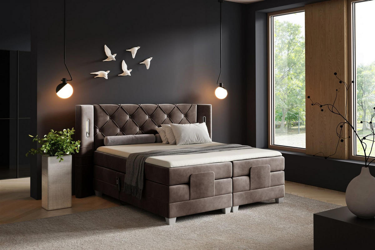 BOXSPRINGBETT Elektrisch Steve - Braun, Holzwerkstoff/Textil (160/200cm) - Fun Möbel