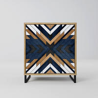 SIDEBOARD ARTFUL GEOMETRY, Eichefarben, 57,5x42x67,5 cm, Schwarze Metall-Rahmenfüße - Eichefarben/Multicolor, Holzwerkstoff/Metall (57.5/67.5/42cm) - SpaceRebels
