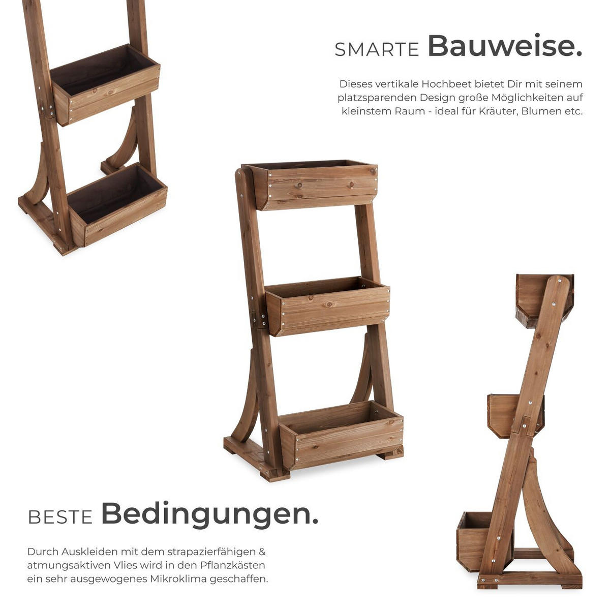 HOCHBEET Flora, inklusive Pflanzvlies, 60 x 49 x 140 cm, braun - Braun, Holz (60/140/49cm) - tectake