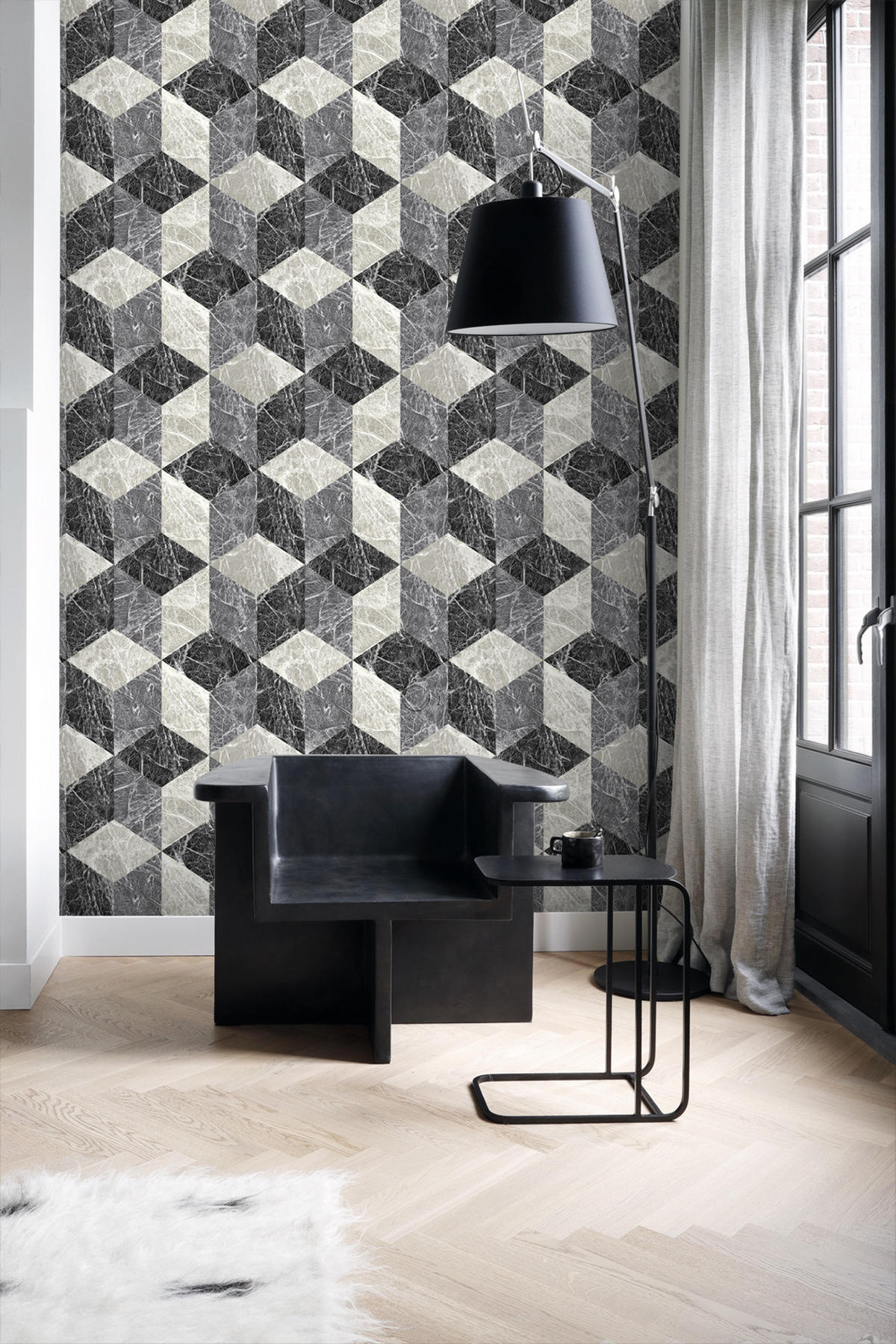TAPETE 3D Marmor Motiv 53 cm x 10.05 m - Schwarz, Papier (53/1000cm) - Origin Wallcoverings