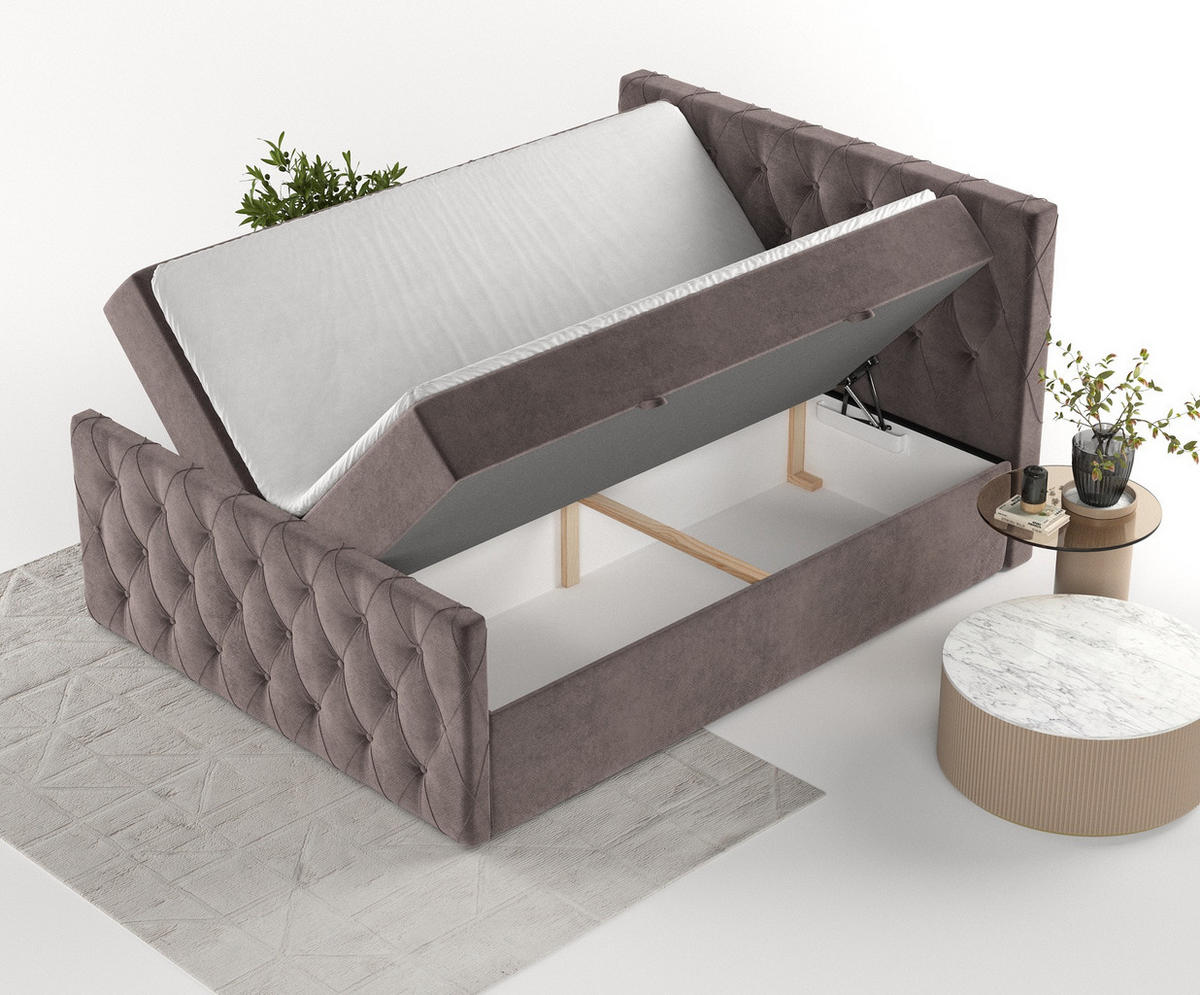BOXBETT Signature Braun 180/200 cm im Samtstoff - Schwarz/Braun, Holz/Holzwerkstoff (180/200cm) - Maison de Reve