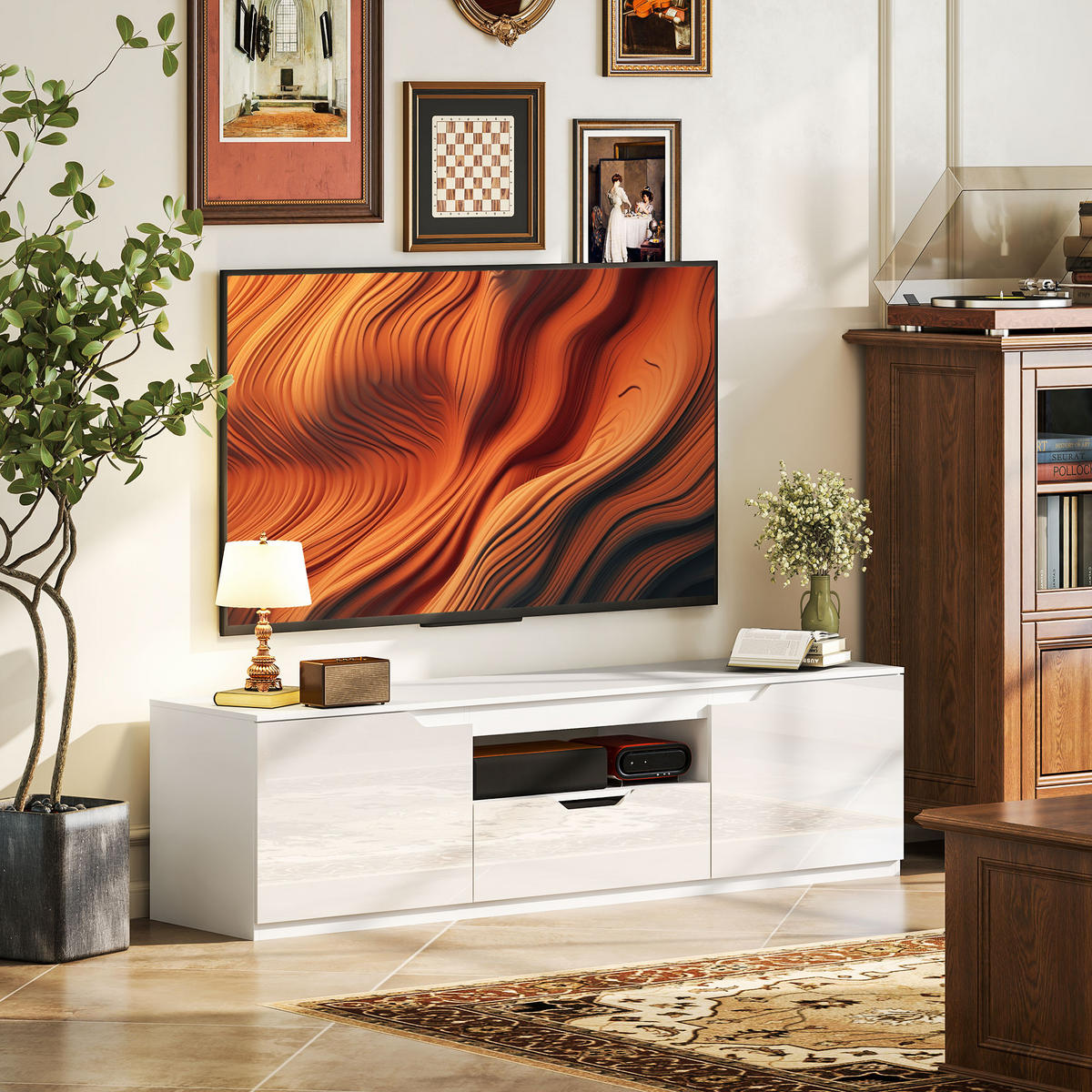 TV-SCHRANK Lowboard mit 2 Türen, Weiß - Weiß, Holzwerkstoff (160/43/38cm) - HOMCOM