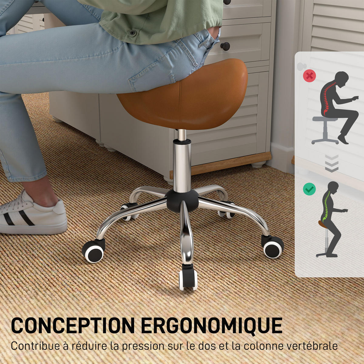 BÜROHOCKER DE-18037 höhenverstellbar 49-61 cm, ergonomisch Braun - Braun, Metall (53/61/52cm) - ComfortXL