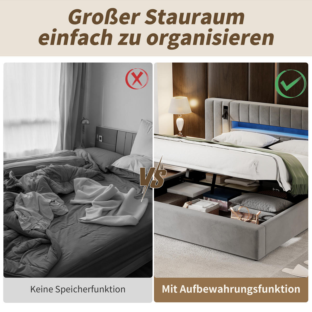 BETTGESTELL Grey 180/200 cm - Grau, Textil (180/200cm) - Urban Meuble
