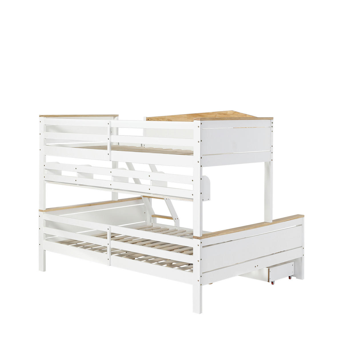ETAGENBETT mit Regalen und Schubladen 90x200/140x200 cm Weiß/Natur - Weiß, Holz (90/200cm) - Meubliv