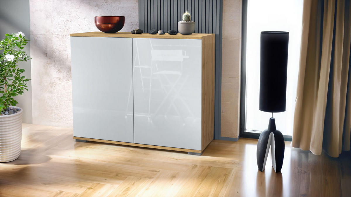 KOMMODE Skadu Weiß Hochglanz - Weiß Hochglanz, Holzwerkstoff (92.5/75.5/35cm) - Vladon