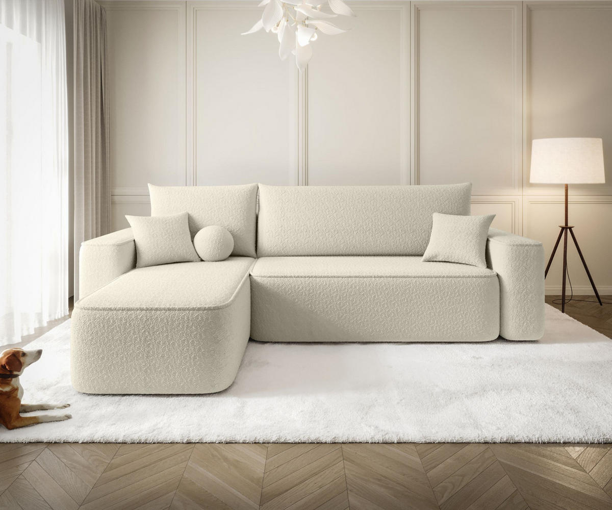 ECKSOFA TEXAS links beige Bukle Quelle 3 - Schlaffunktion, Bettkasten - Beige, Textil (250/150cm) - Cornero