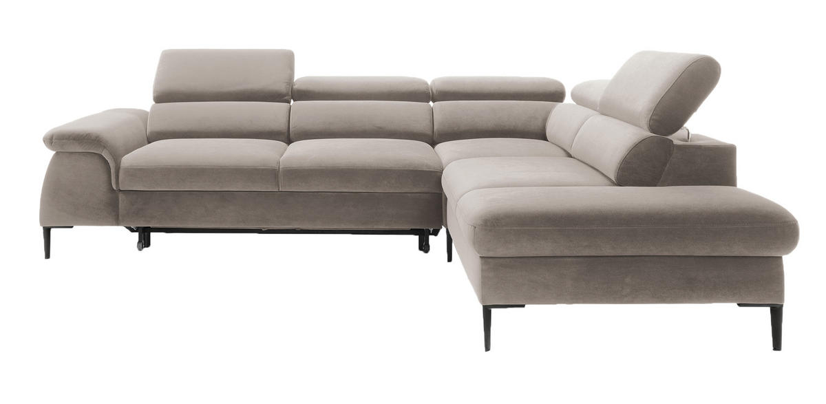 SCHLAFSOFA 280 cm Amaro L mit verstellbaren Kopfstützen, Rechts, Dunkelbeige - Cappuccino, Holz (214/280cm) - Emporius
