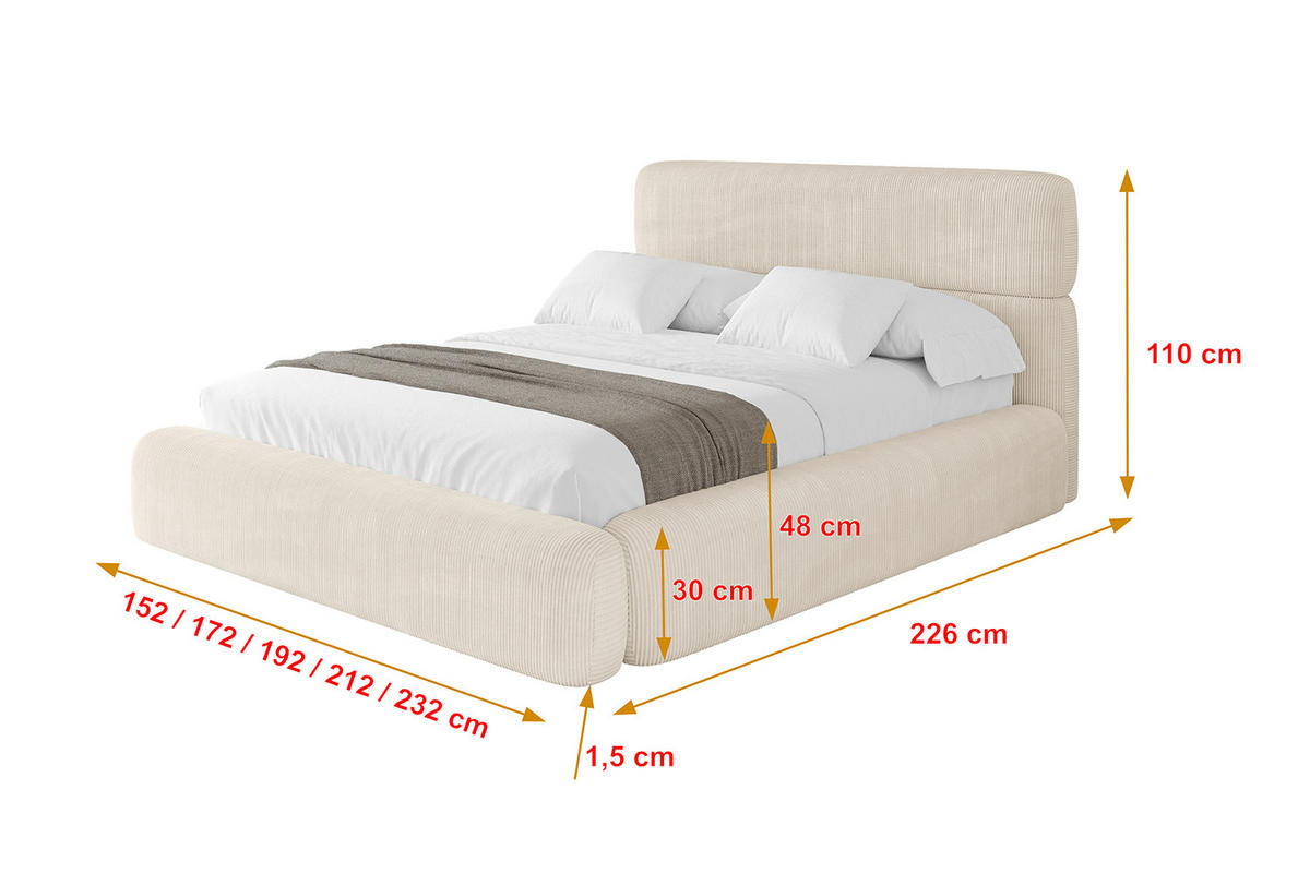 POLSTERBETT mit Bettkasten und Lattenrost, Bett mit Matratze H3/H4 - ENORA 160x200 Beige - Creme, Holzwerkstoff/Textil (160/200cm) - ALTDECOR
