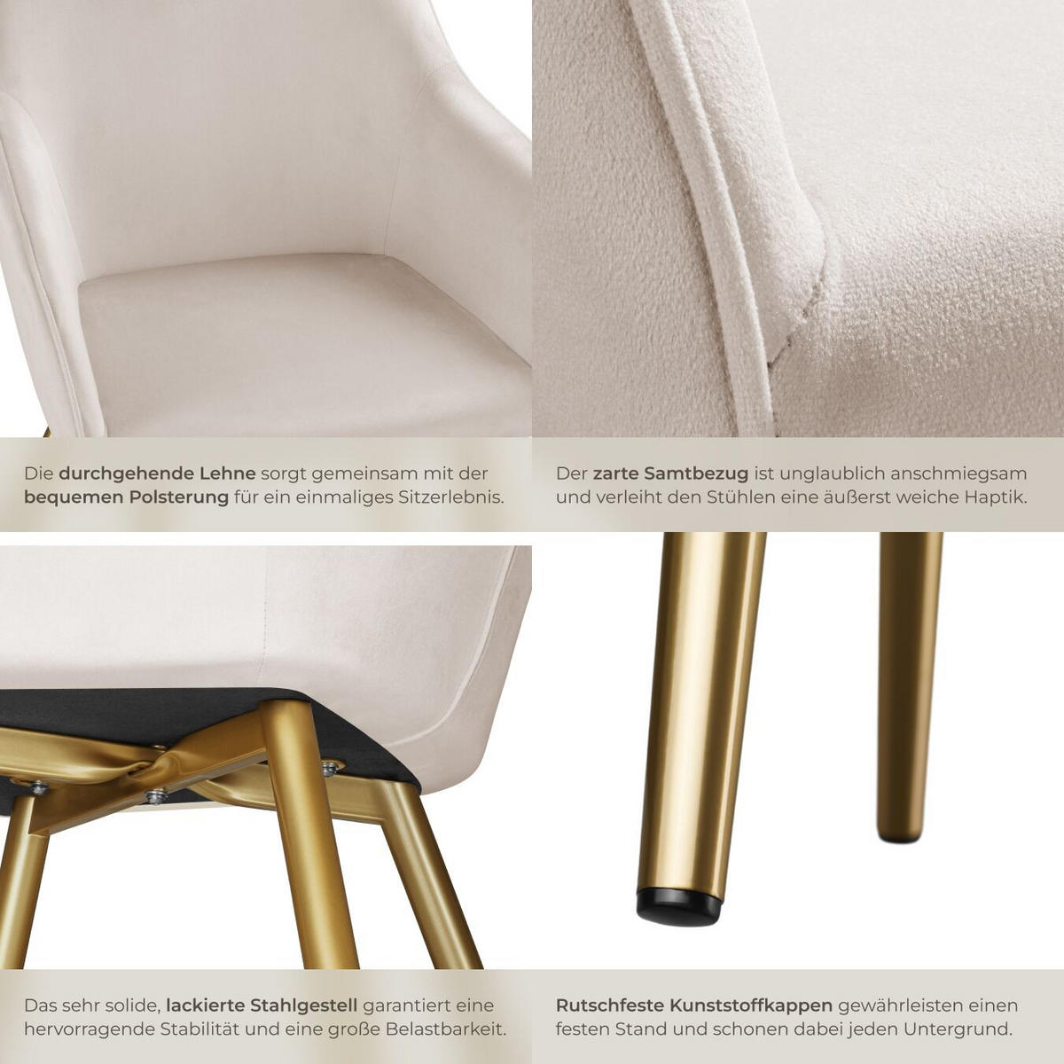 ESSZIMMERSTUHL Marilyn,58 x 62 x 82 cm,taupe/gold - Taupe/Goldfarben, Textil (58/82/62cm) - tectake