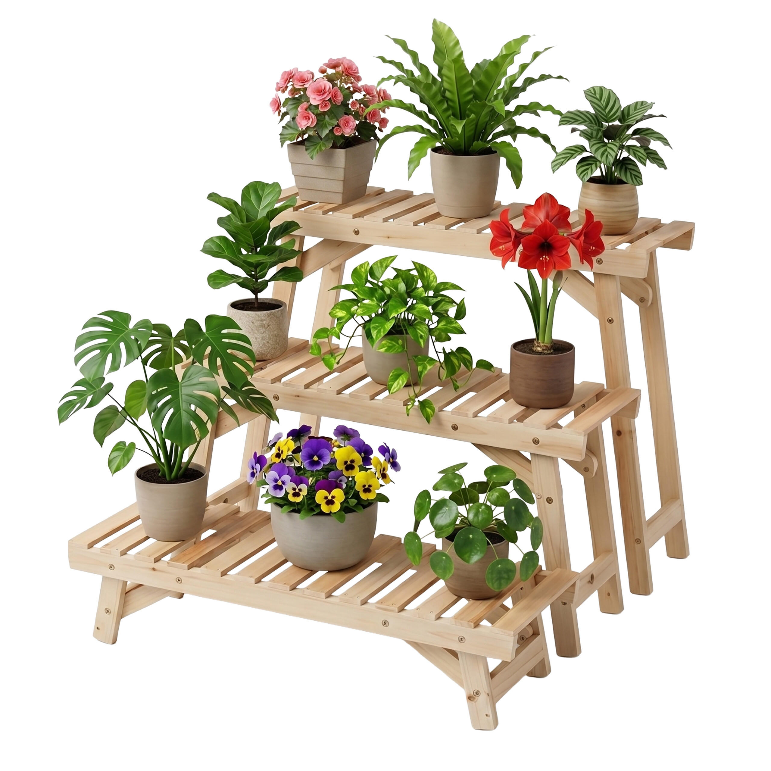 BLUMENSTÄNDER Natur 3er-Set Tannenholz 70x25 cm - Hellbraun, Holz (70/49/25cm) - Relaxdays