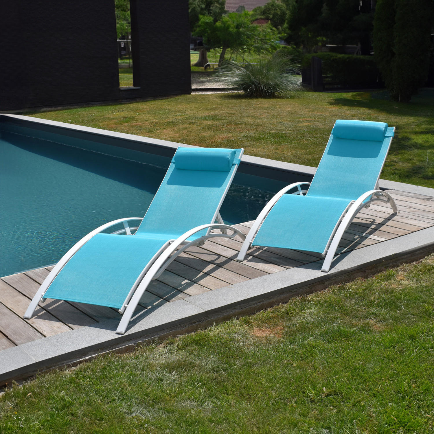 LIEGESTÜHLE Galapagos Blau und Weiß 2er-Set - Blau, Metall (63/82/173.5cm) - Happy Garden
