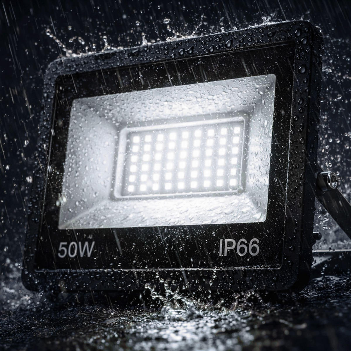 LED STRAHLER 50W, Aussenlampe mit Bewegungsmelder - Schwarz, Kunststoff (20.4/20.4/16cm) - KRUMAD