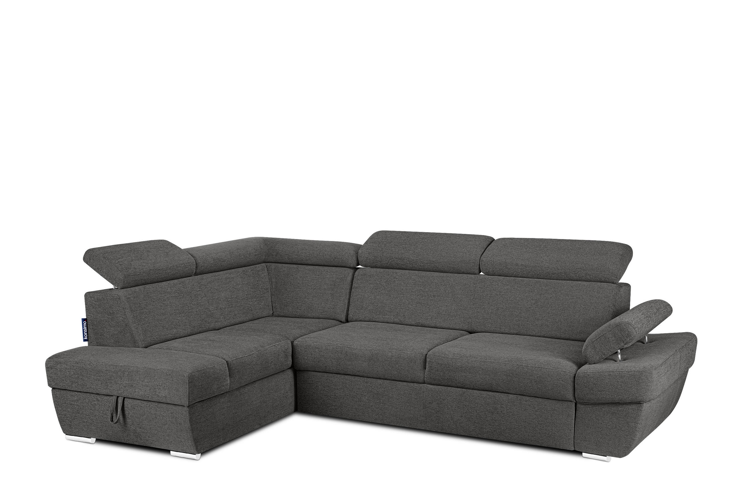 SCHLAFECKSOFA RATLO links 4/5-Sitzer mit Bettkasten, grau - Dunkelgrau/Silberfarben, Textil (270/190cm) - KONSIMO®
