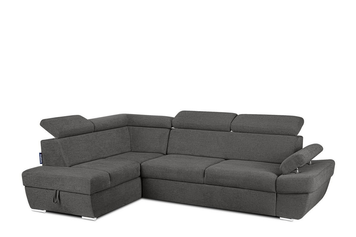 SCHLAFECKSOFA RATLO links 4/5-Sitzer mit Bettkasten, grau - Dunkelgrau/Silberfarben, Textil (270/190cm) - KONSIMO®