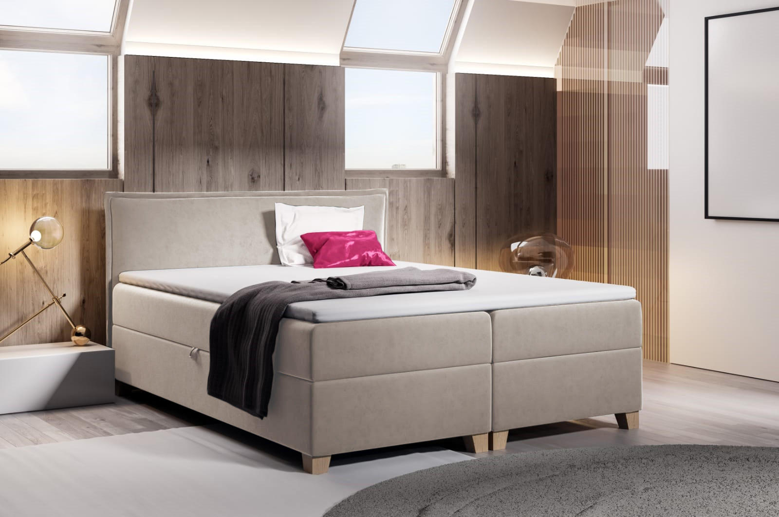 BOXBETT Fren - 180x200 - beige (Paros 02, Velvet) - Beige, Holz/Holzwerkstoff (180/200cm) - Sofnet