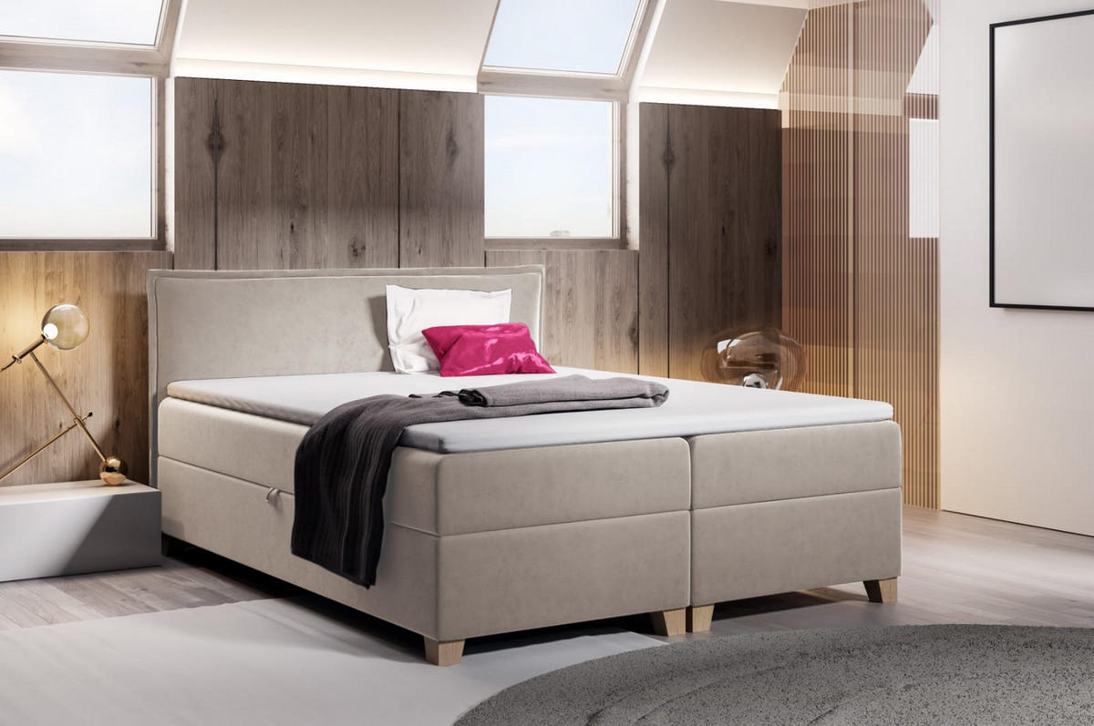 BOXBETT Fren - 140x200 - beige (Paros 02, Velvet) - Beige, Holz/Holzwerkstoff (140/200cm) - Sofnet