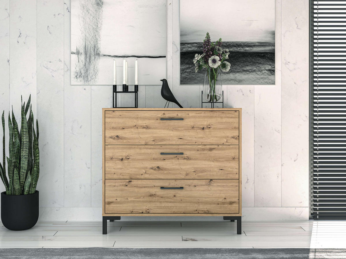 KOMMODE – 92 cm – Nevio – Eichefarben - Eichefarben, Holzwerkstoff (92/83/40cm) - hi-markt