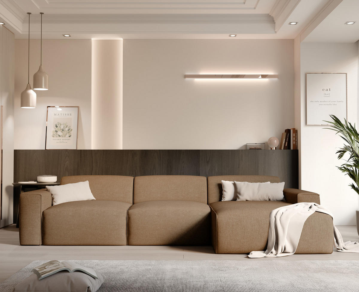 ECKSOFA DOVE Chenille-Stoff in Braun - Braun, Holzwerkstoff/Kunststoff (250/90cm) - Idohome