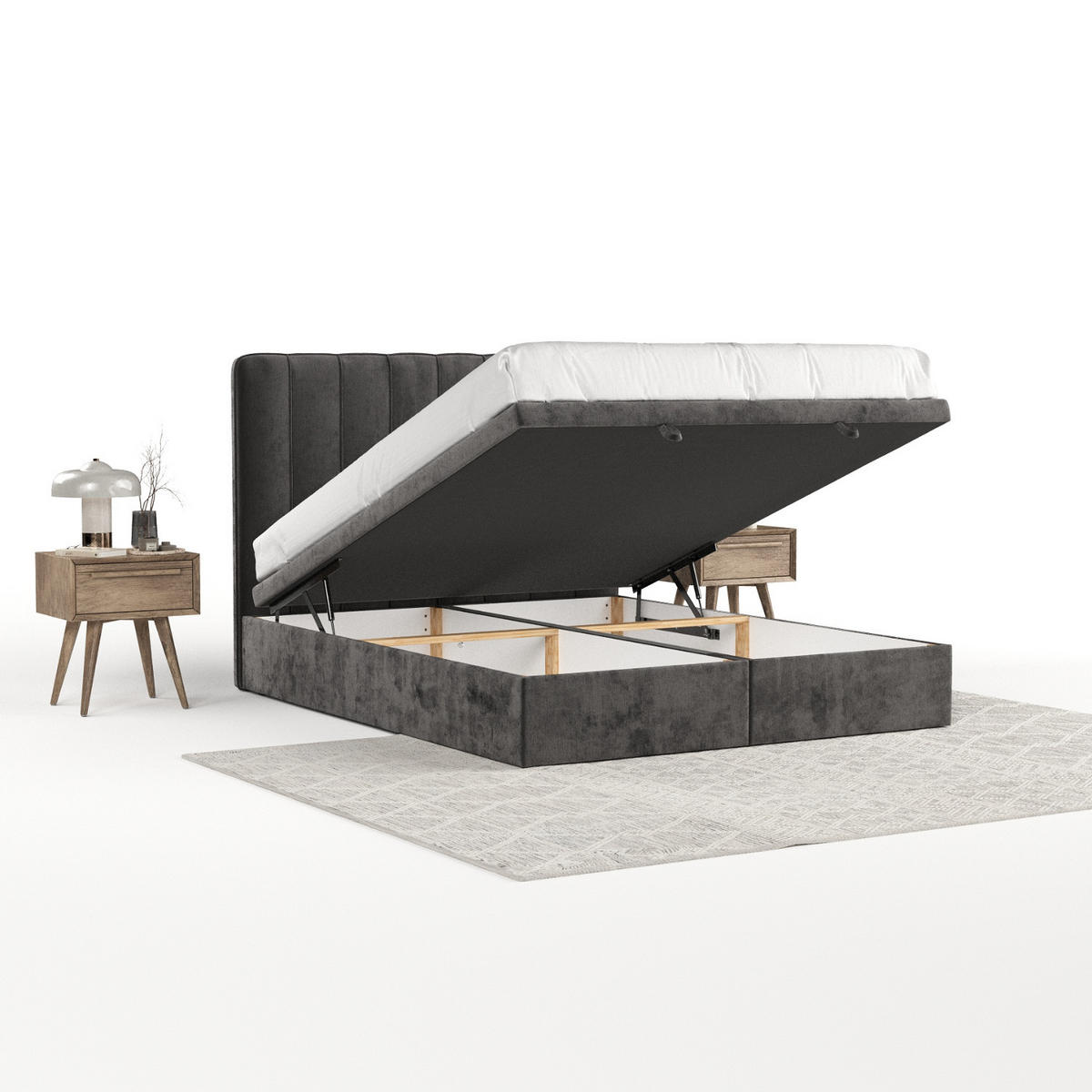 POLSTERBETT Vienna mit Stauraum 200/200 cm Stahl im Lotta Stoff - Schwarz/Graphitfarben, Holz/Holzwerkstoff (200/200cm) - AltaBeds