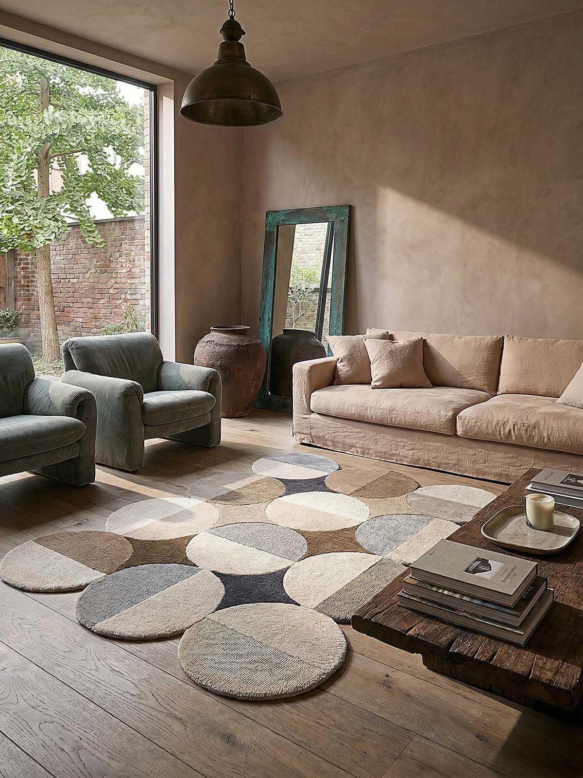 WOLLTEPPICH Kreis Wellenform, Wohnzimmer Beige-Braun Rechteckig 200x290 - Beige, Textil (290/200cm) - KADIMA DESIGN