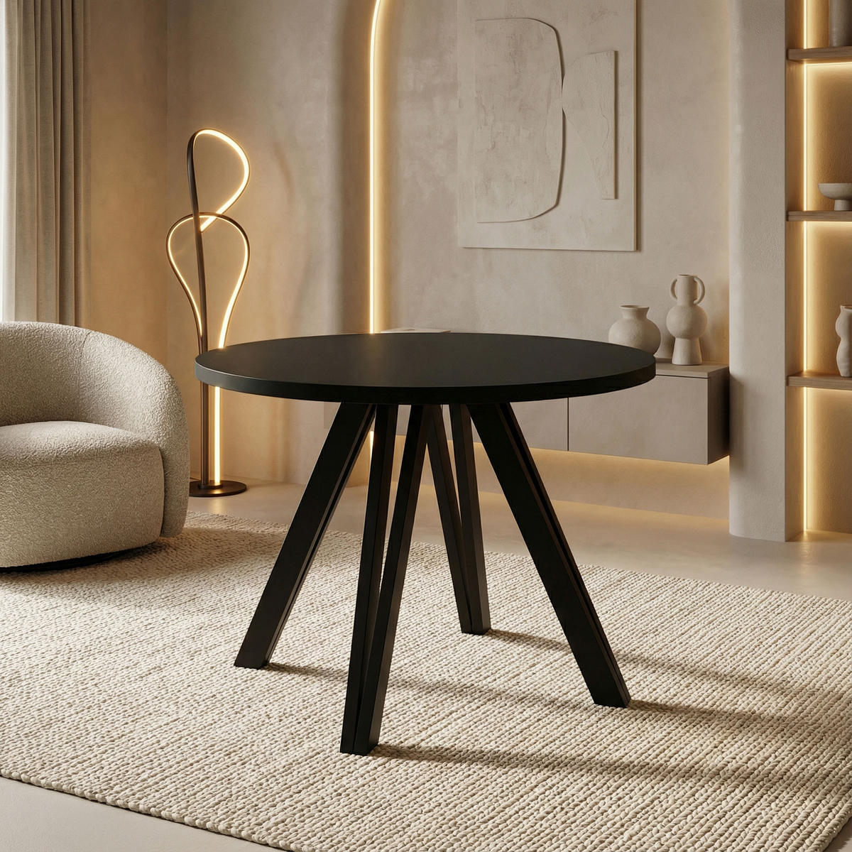 ESSTISCH Ravero runder ausziehbarer, Schwarz 100/100/77 cm - Schwarz, Holz/Holzwerkstoff (100/100/77cm) - WFL GROUP