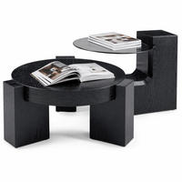 COUCHTISCH in Schwarz 2er-Set Couchtisch-Kombination mit Glasplatte für Wohnzimmer, B44/T62/H44 cm, Ø61/H30 cm - Schwarz, Glas/Holzwerkstoff (61/61/44cm) - STILVORA