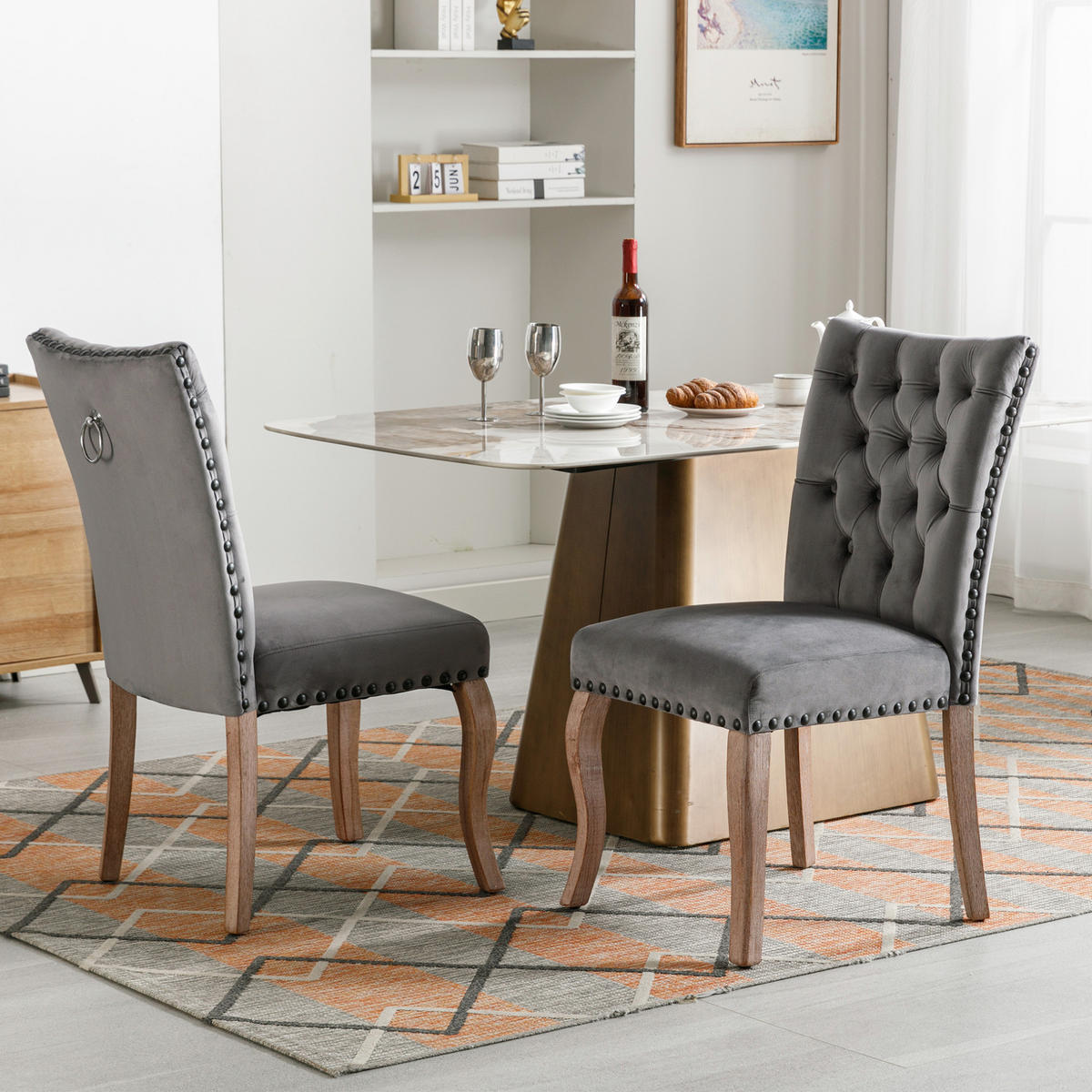 ESSZIMMERSTUHL modern Samt Grau mit Massivholzbeinen und Ziernägeln - Grau, Metall (63/95/49cm) - Meubliv