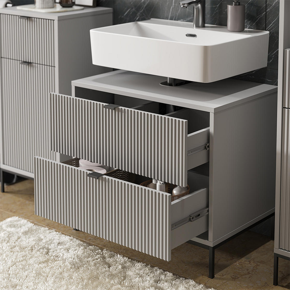 BADMÖBEL-SET Eliza Grau 5 Teile - Grau, Holzwerkstoff (70/63/45.1cm) - Vicco